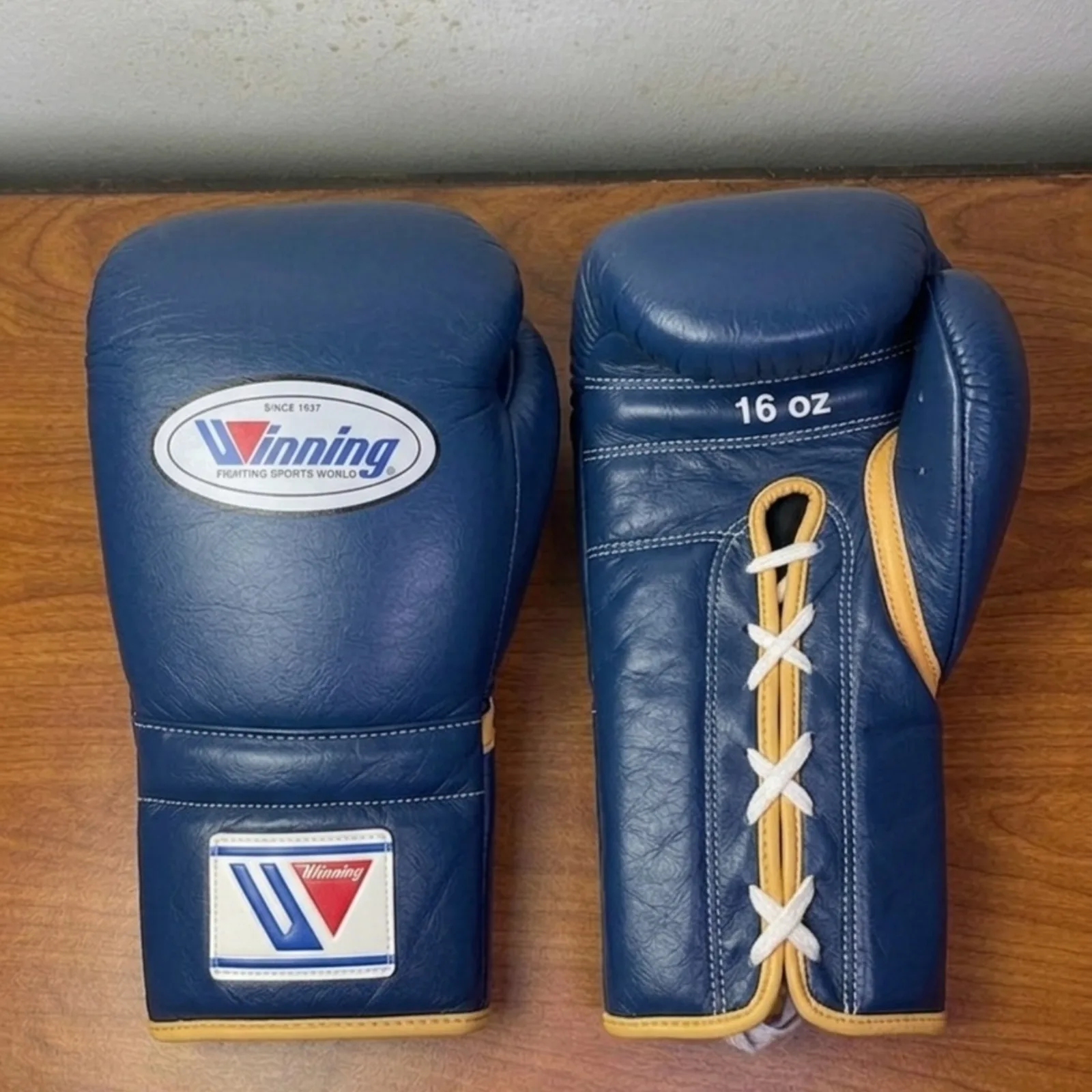 Blue and Gold Lace-Up Boxing Gloves Blue / Gold OEM private-label boxing glove 1 view
