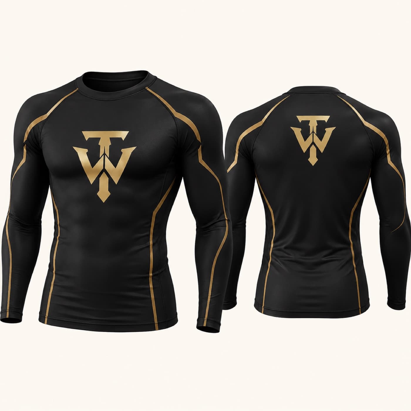 TitanWrap no-gi rash guard front and back view with premium private-label graphics